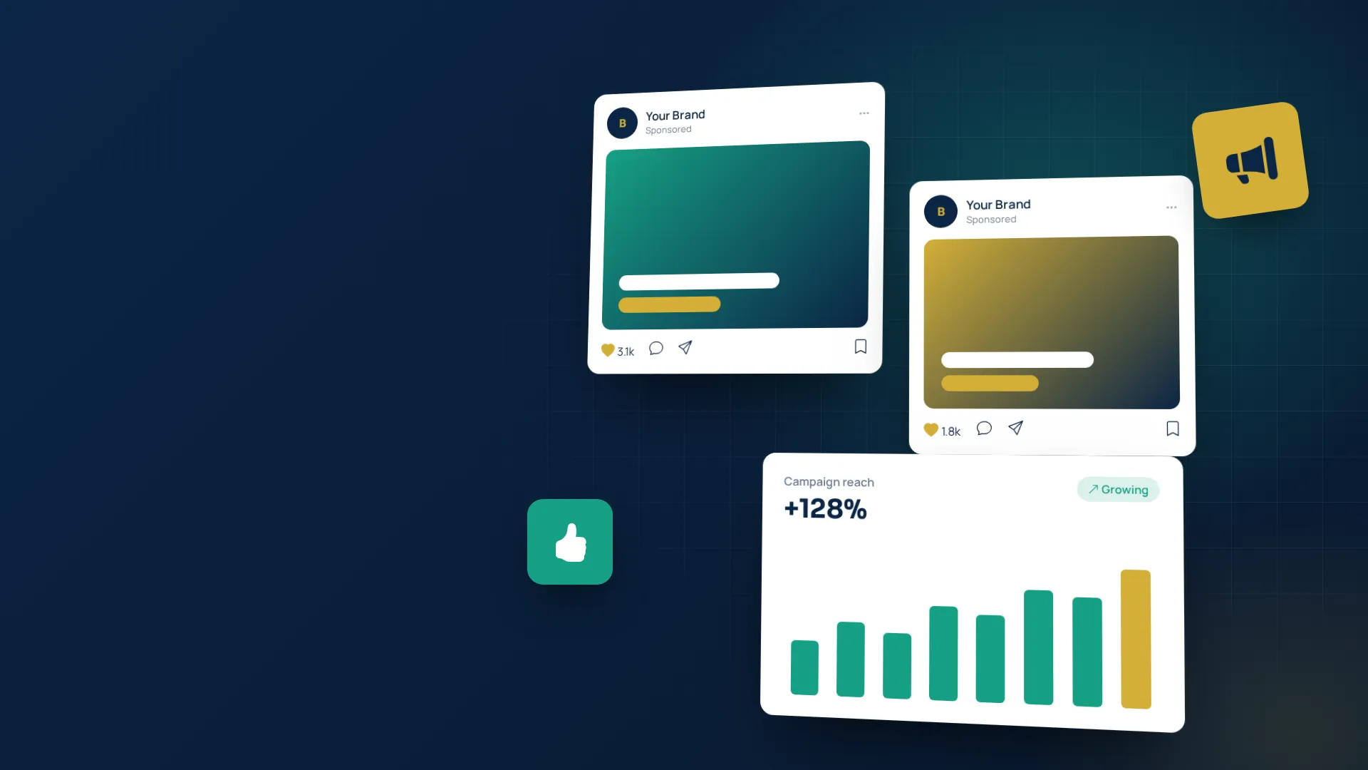 Social media campaign posts and marketing performance dashboard